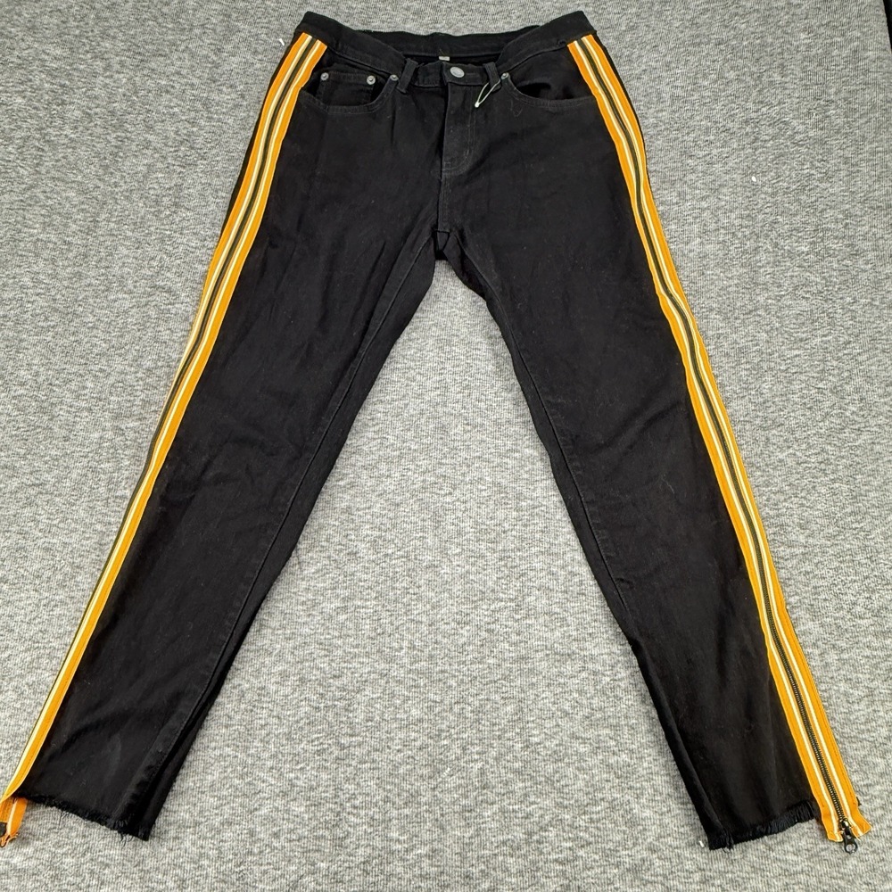 Carmar Los Angeles Black Denim‎ Jeans Size 28 Side Stripe Zip Detail Cut 17651
